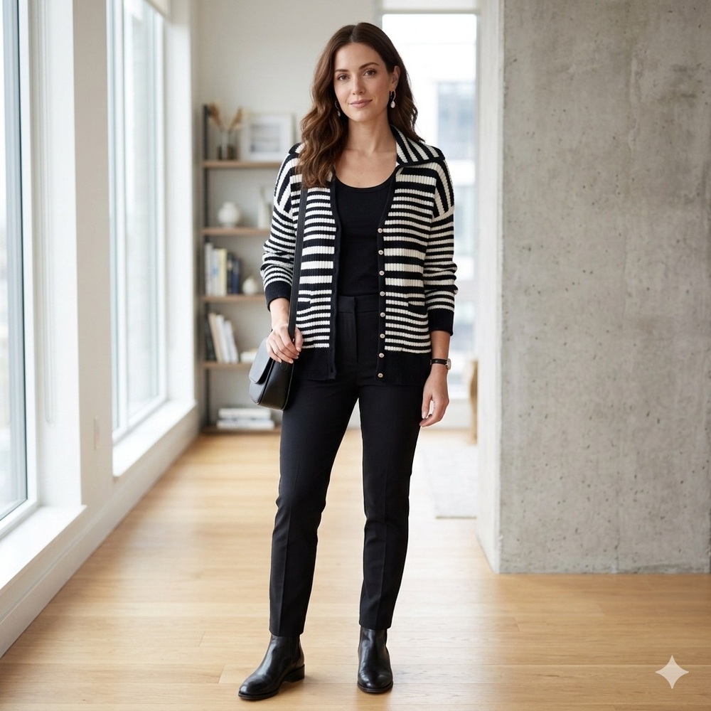 Bagatelle Collection NY Striped Black White XL Cardigan Preppy Classic Nautical